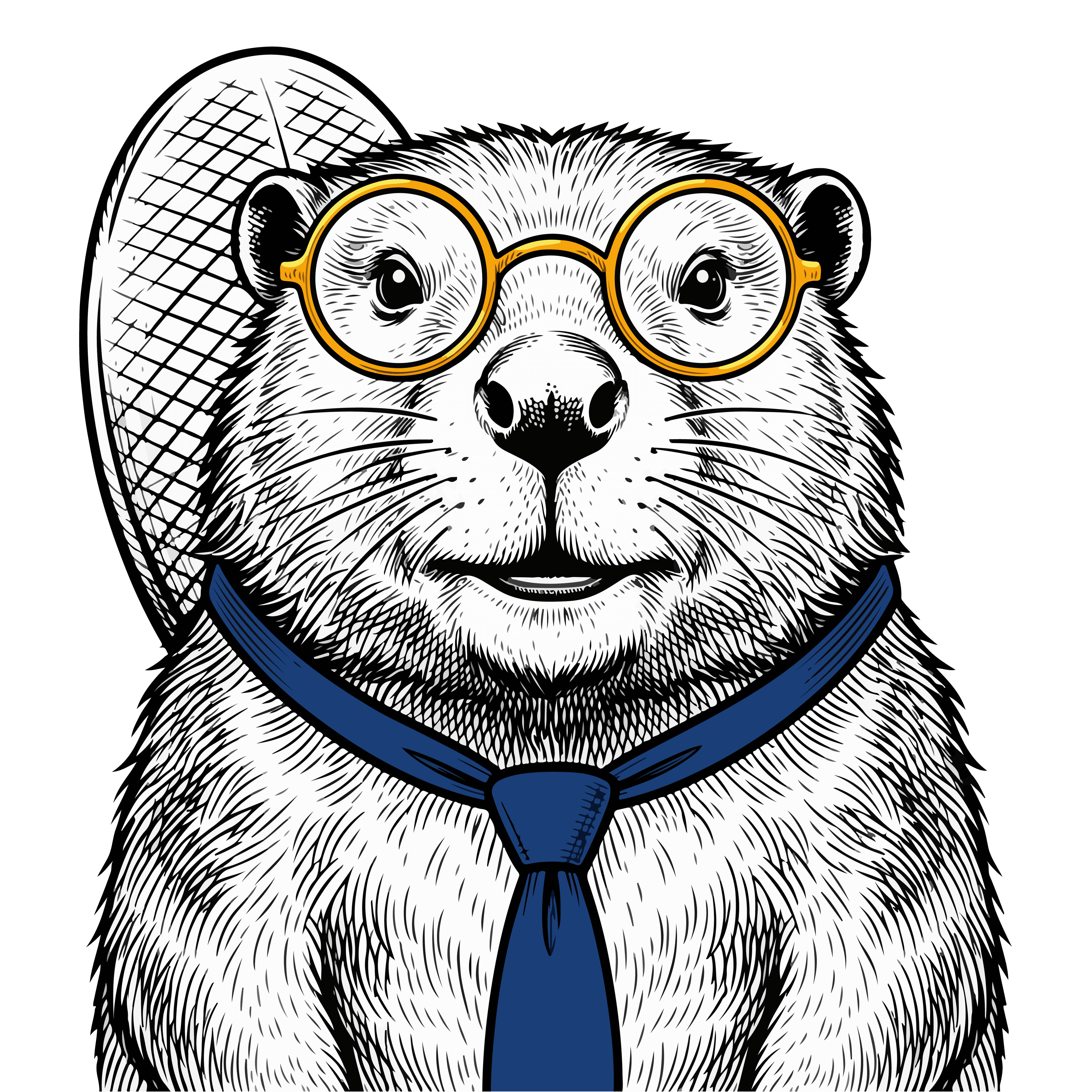 Beaver in round glasses and a tie