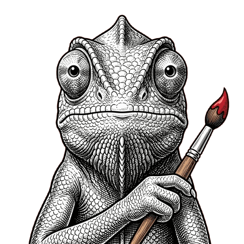 Chameleon holding a paintbrush