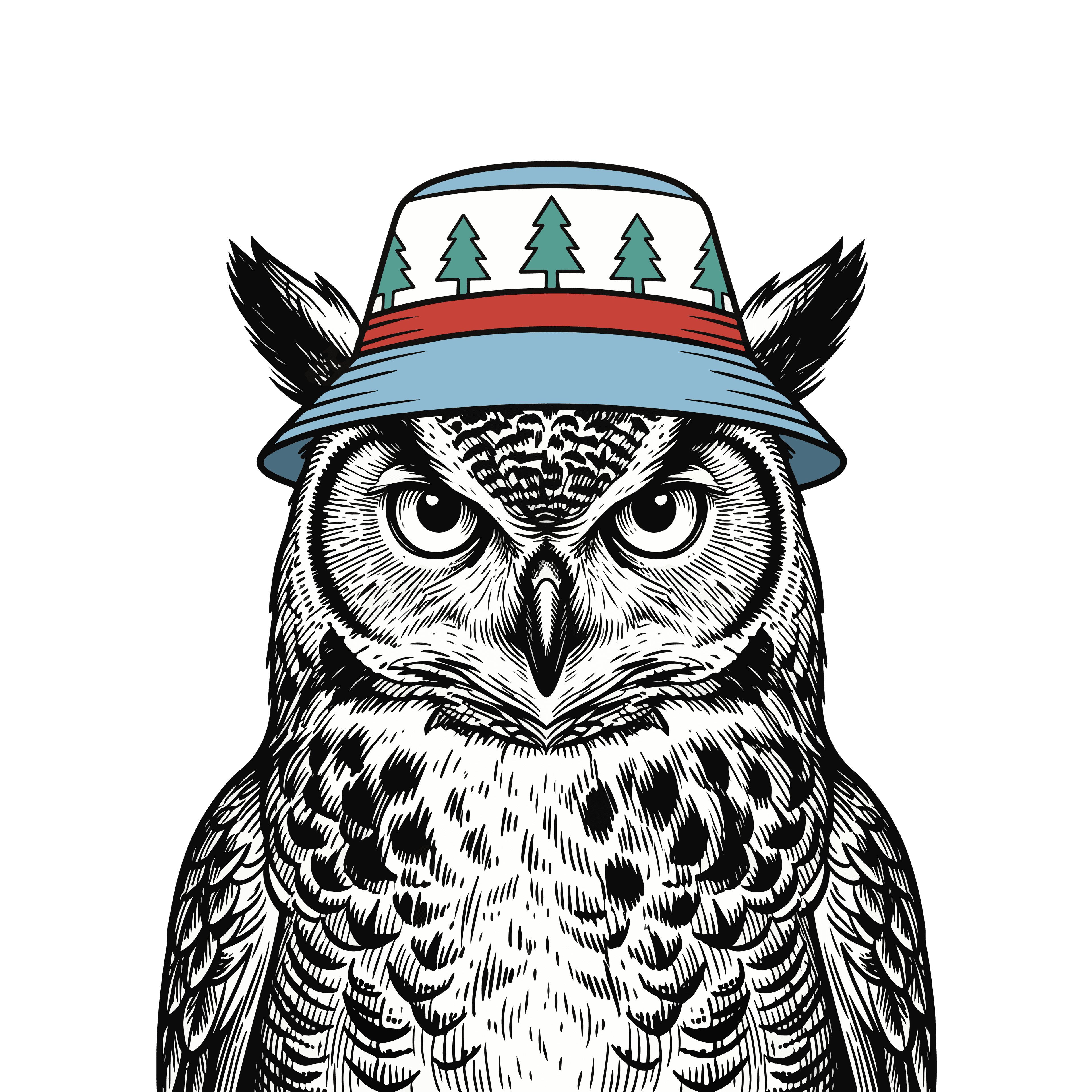 Owl in a bucket hat
