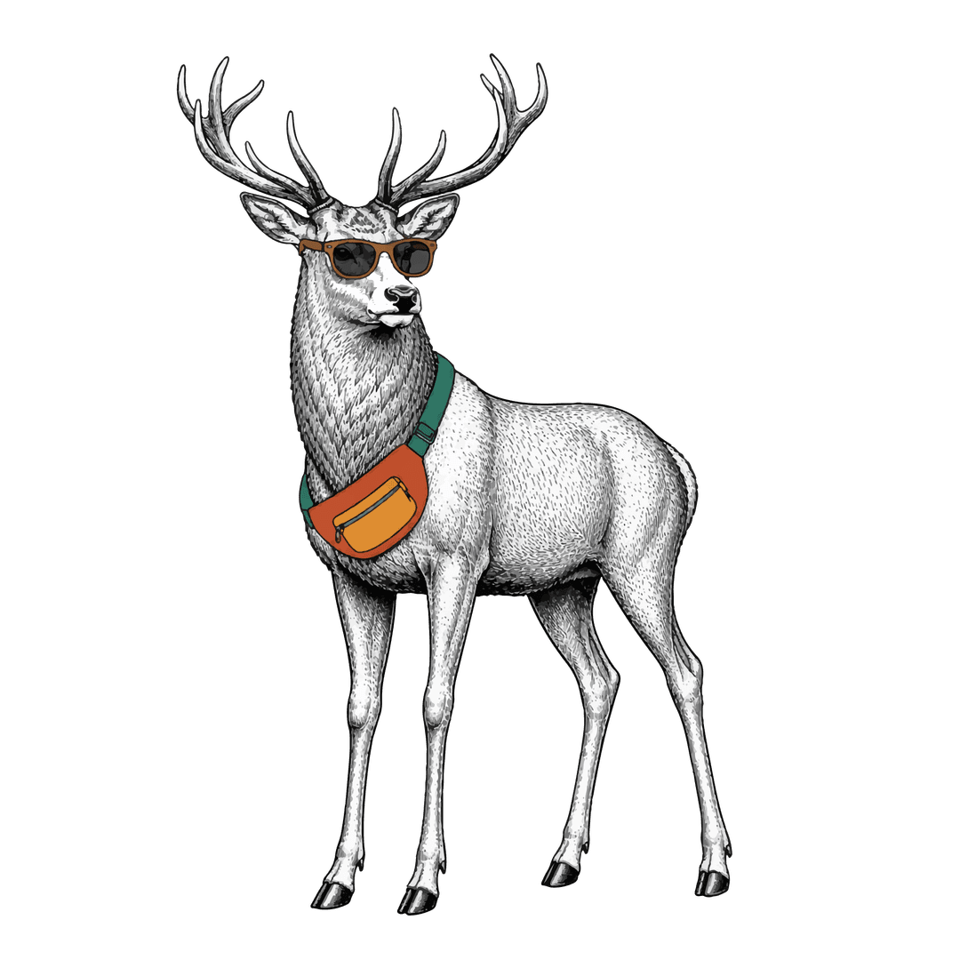Path the Stag with sunglasses and pack