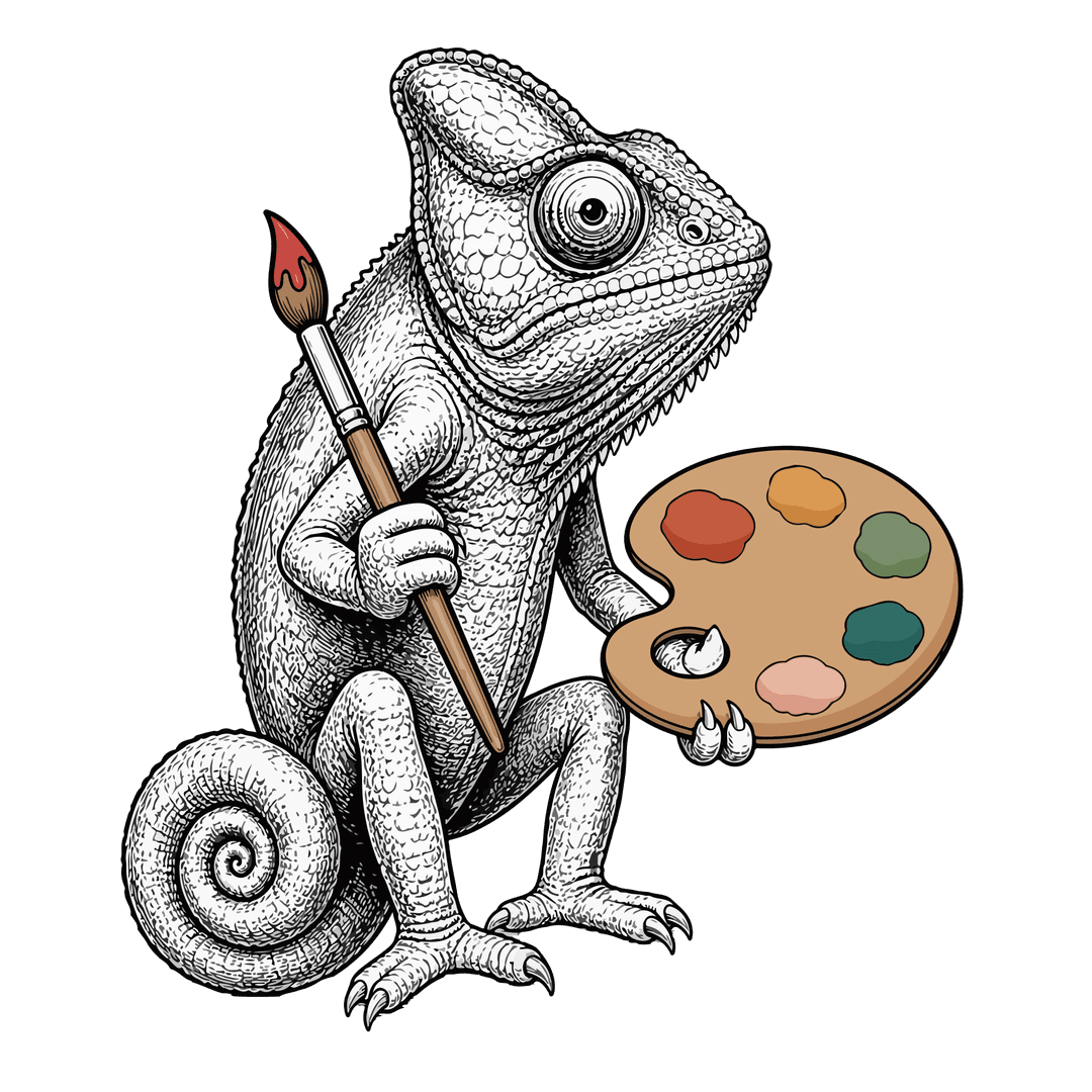 Artist Chameleon Mascot with palette and brush