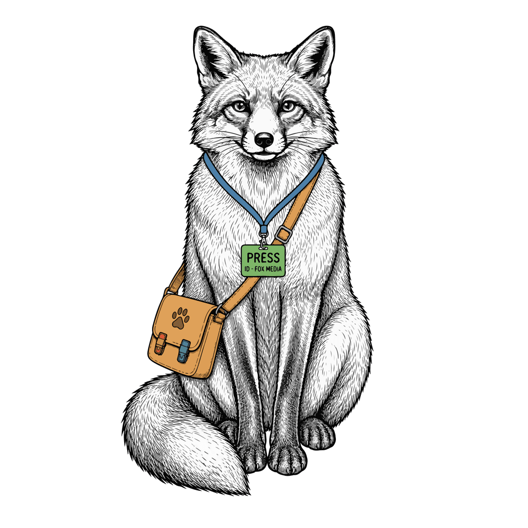 Journalist Fox Mascot with press badge